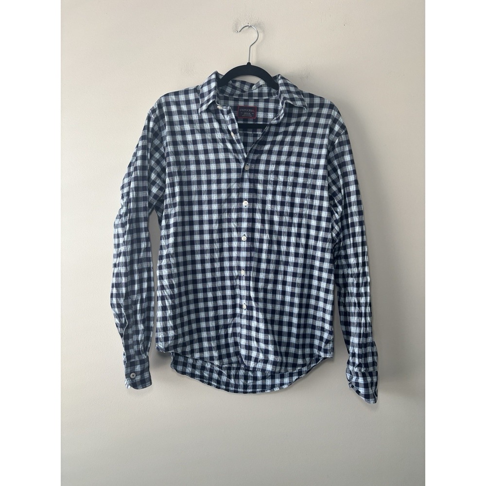 UNTUCKit Men's 100% Cotton Regular Fit Blue Plaid Button‎ Down Size Medium